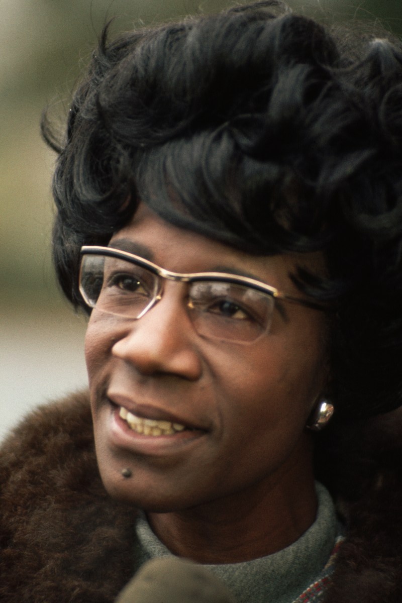 American politician US Representative Shirley Chisholm (1924 - 2005) speaks at an unspecified US military base during a tour exploring racism in the armed forces, early 1970s.