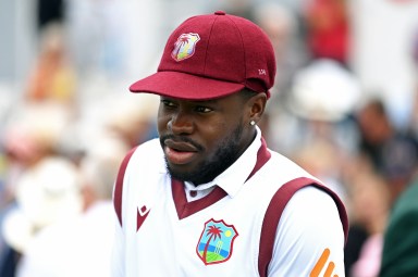 Kirk McKenzie of the West Indies during day three of the 2nd Test Match between England and the West Indies at Trent Bridge on July 21, 2024 in Nottingham, England.