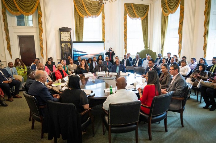 Mayor Eric Adams was at a roundtable with representatives from the Guyanese community at City Hall.