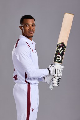 Tevin Imlach of the West Indies poses for a portrait during the West Indies Test Squad portrait session at Lord's Cricket Ground on July 08, 2024 in London, England.