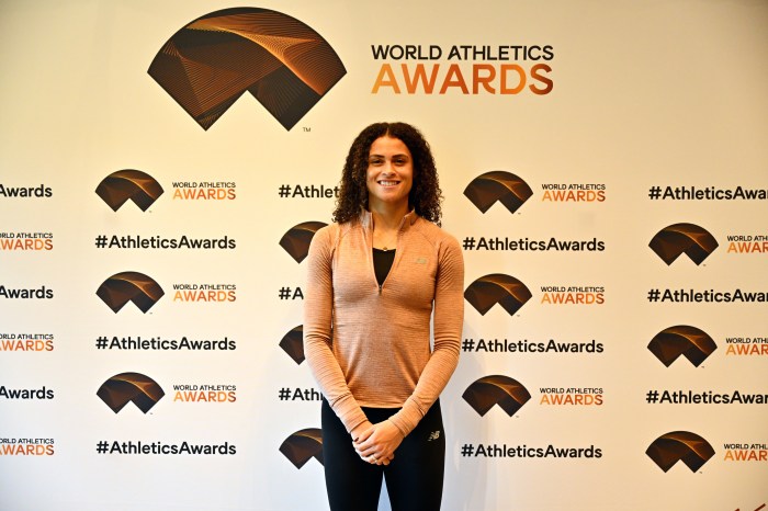 MONACO, MONACO - DECEMBER 01: American hurdler and sprinter Sydney McLaughlin-Levrone poses after a press conference prior to World Athletics Awards Ceremony at the Hotel Meridien in Monaco, Monaco on December 01, 2024.