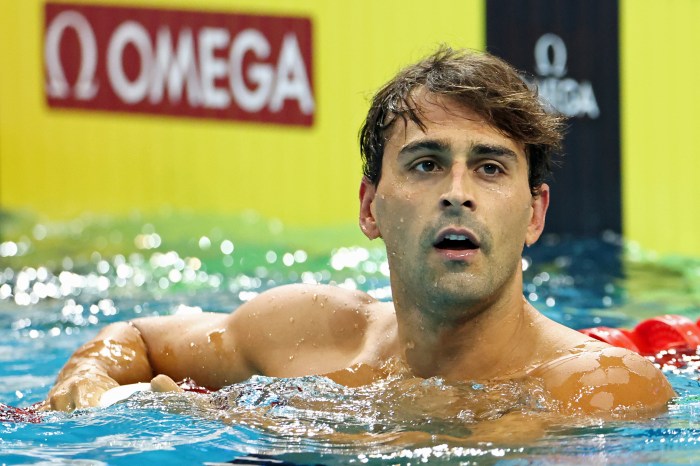 Dylan Carter of Trinidad and Tobago reacts after winning the men’s 50m freestyle final during day one of the World Aquatics Swimming World Cup 2024 Singapore Stop at the OCBC Aquatic Centre on Oct. 31, 2024 in Singapore.