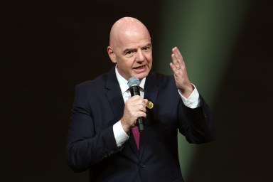 Gianni Infantino, president of FIFA, speaks during the The Best FIFA Football Awards 2024 at Aspire Academy on Dec. 17, 2024 in Doha, Qatar.