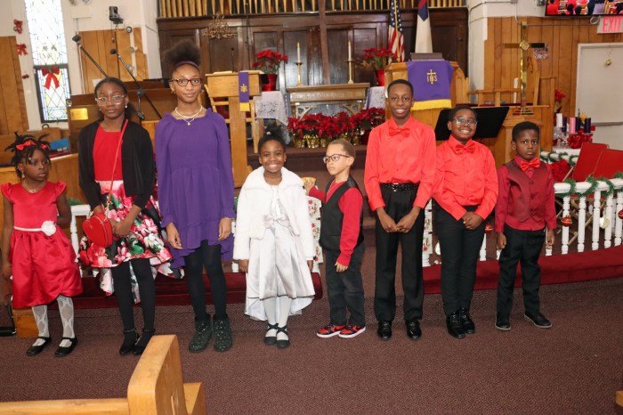 The children present before the congregation after their initial presentations.