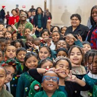 Borough President Vanessa L. Gibson with Family Life Academy Charter School II students.