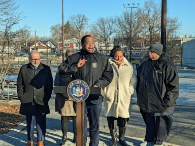 Sen. Zellnor Myrie, leaders in Southeast Queens warn New Yorkers of deed theft scams.