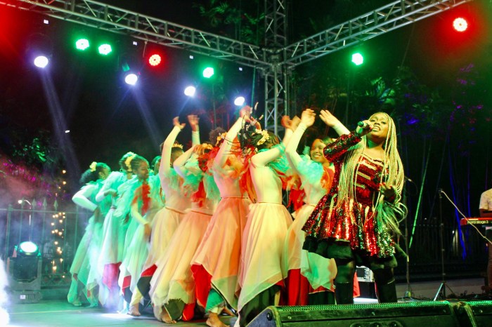 Diana Chapman and the National Dance Company perform during the First Family of Guyana President Dr. Irfaan Ali and Arya Ali's concert on Christmas Eve outside State House on Main Street in the capital city of Georgetown.