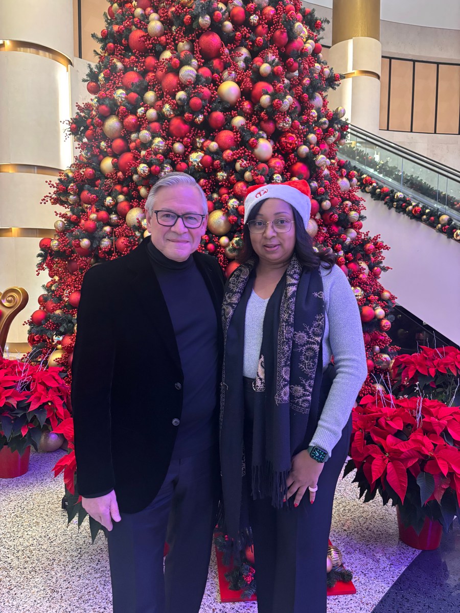 Robert DeSalvio, President of Genting Americas East, and Michelle Stoddart, Senior Vice President of Community Development and Public Affairs at Resorts World New York City, at the holiday tree lighting ceremony.