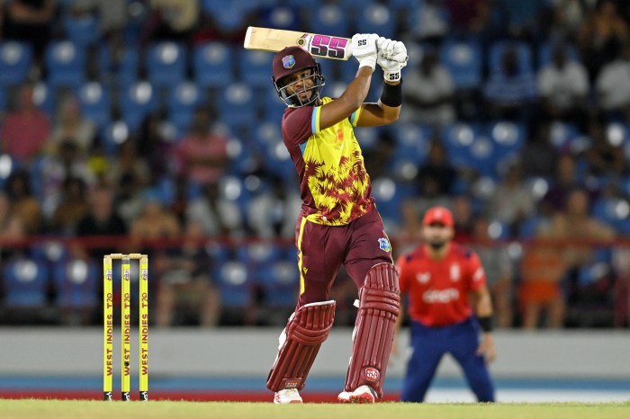 Shai Hope of the West Indies bats during the 4th T20 International between the West Indies and England at Daren Sammy National Cricket Stadium on Nov. 16, 2024 in Gros Islet, Saint Lucia.