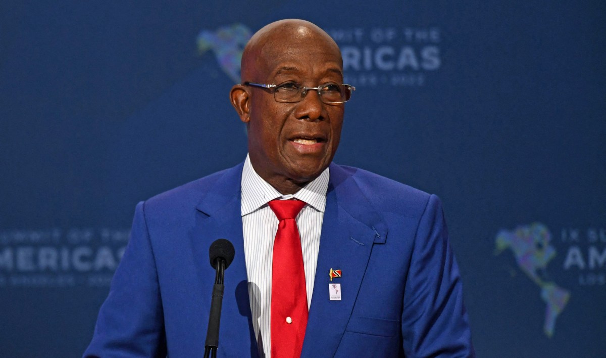 Keith Rowley, Trinidad and Tobago's Prime Minister, speaks during a plenary session of the 9th Summit of the Americas in Los Angeles, California, June 10, 2022.