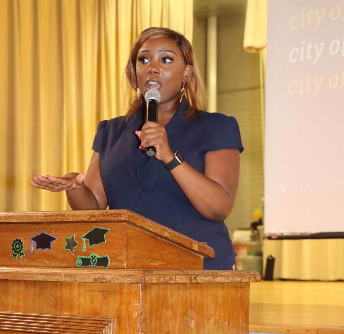 Council Member Farah N. Louis addresses town hall in Brooklyn on City of Yes for Housing Opportunity in July 2024.