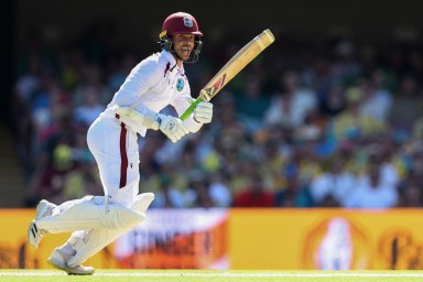 Tagenarine Chanderpaul of the West Indies bats during day one of the second cricket Test match between Australia and West Indies at The Gabba in Brisbane on Jan. 25, 2024.