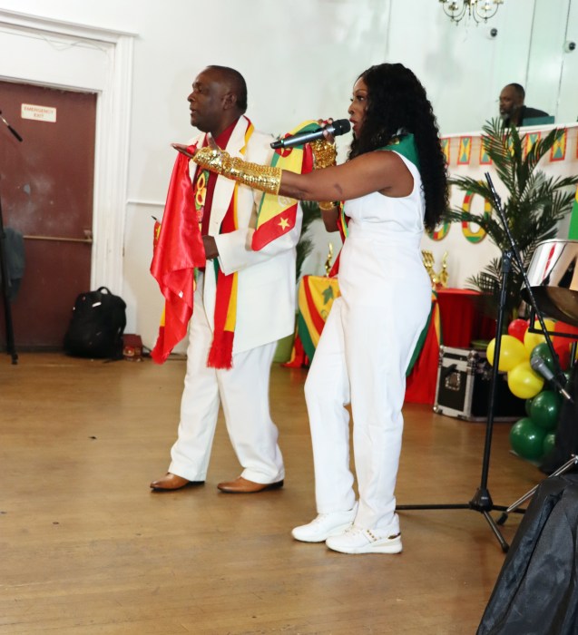 Quako and Cheryl V say "Thank You" during Grenada New York Jubilee Calypso Show last year.