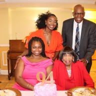 Dr. Marguerite Thompson, right, with granddaughters Patrice Eleah, left, front, and Marguerite Allen, back, and Pastor the Rev. Roger Jackson during Dr. Thompson's 94th Birthday celebration at FSUMC on Oct. 6, 2024.