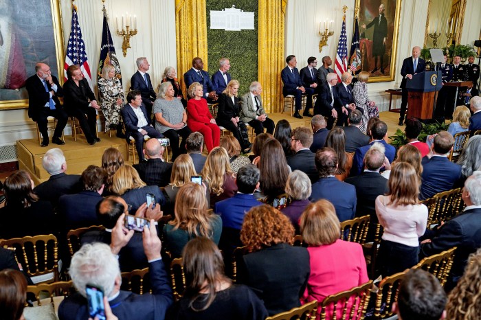 U.S. President Joe Biden speaks during a ceremony to present the Presidential Medal of Freedom in the East Room of the White House, in Washington, U.S. Jan. 4, 2025.