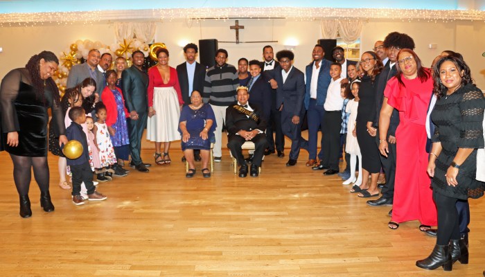 Family members flank Martin and Margaret Clement, center.