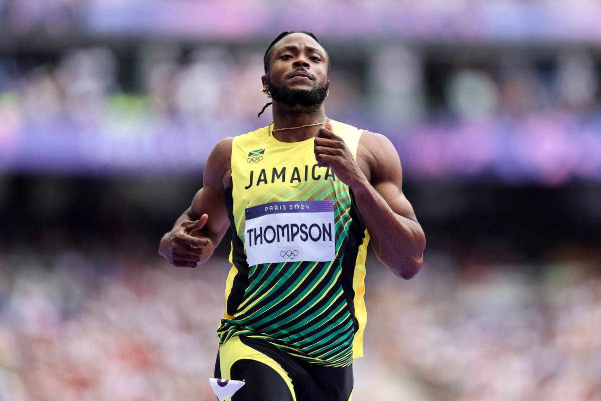 Kishane Thompson of Team Jamaica competes during the Men's 100m Round 1 on day eight of the Olympic Games Paris 2024 at Stade de France on Aug. 03, 2024 in Paris, France.