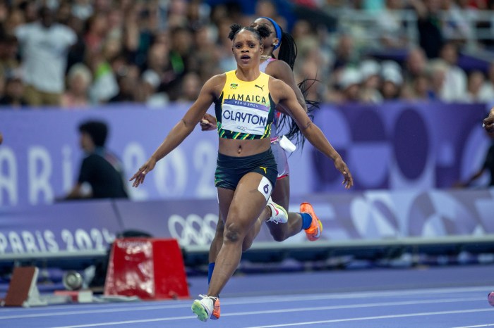 Tia Clayton of Jamaica while winning the Women's 100m Semi-Final 3 during the Athletics Competition at the Stade de France during the Paris 2024 Summer Olympic Games on Aug. 3, 2024 in Paris, France.