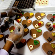 Heart shaped chocolate is made at the Jacques Torres Chocolate Heaven store for Valentine's Day sales Feb. 13, 2008 in New York City.