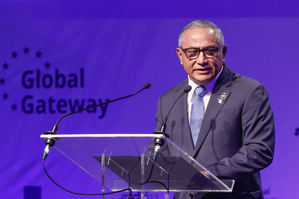 Prime minister of Belize John Briceno delivers a speech at the European development days with the Belgian Queen as defender of United Nations sustainable developments goals, in Brussels, Tuesday 21 June 2022.