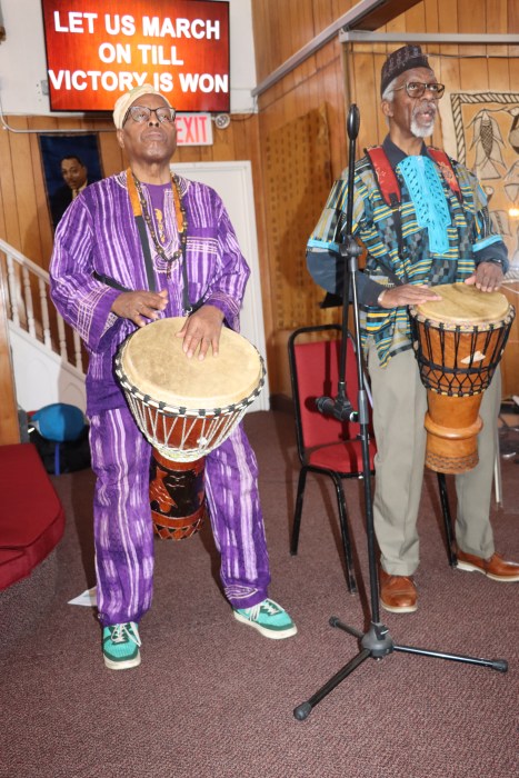 Drummers Eric Frazer, left, and Baba Wesley Gray.