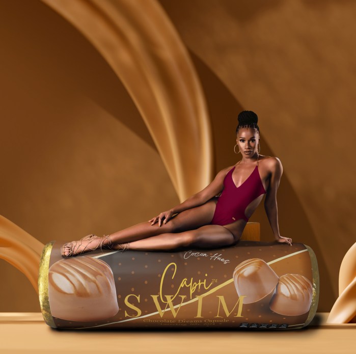 A model from Capri Swim showcases a piece from the recently launched Chocolate Dreams collection.