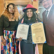 From left, Pastor Phyllis Ramey, Lady Ira Lewis, and Dr. Sidney Ramey, after a recent Sidney Ramey Films Presents Double Feature in Newark, New Jersey.