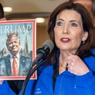 New York Governor Kathy Hochul addresses the media following President Trump's efforts to kill New York's congestion pricing on Feb. 19, 2025 in New York City.