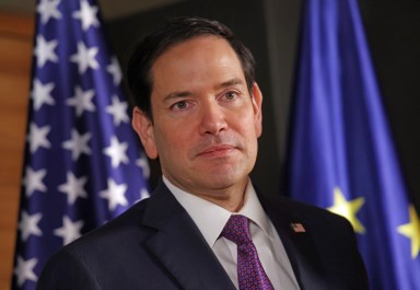 U.S. Secretary of State Marco Rubio arrives to meet with German Foreign Minister Annalena Baerbock at the 61st Munich Security Conference on February 15, 2025 in Munich, Germany. International defence and security leaders from around the world are gathering for the Feb. 14-16 conference.