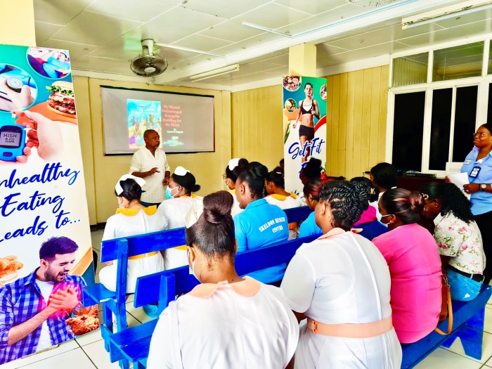 Medical professionals pay rapt attention as Antoine B. Craigwell conducted a workshop in Skeldon, Berbice, Guyana, recently.