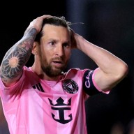 Inter Miami CF forward Lionel Messi (10) reacts against New York City FC during the second half at Chase Stadium.