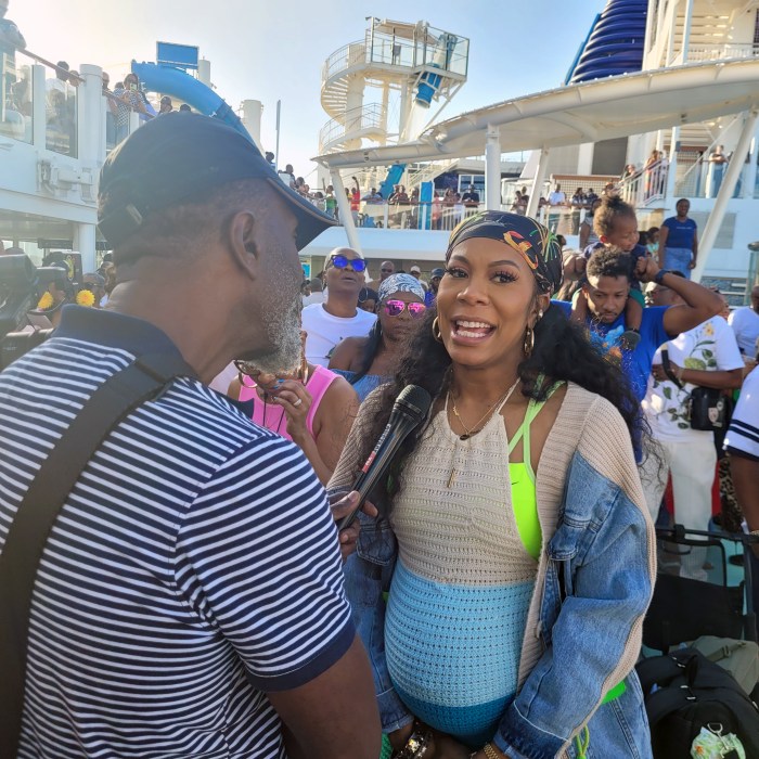 Sanya Richards-Ross being interviewed during the Love and Harmony Cruise 2025.