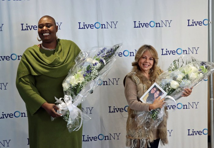 Heart transplant recipient Christine Shaver and Wajana Pagan, a donor family member, were honored with flowers for sharing their personal experiences and highlighting the profound impact of organ donation.